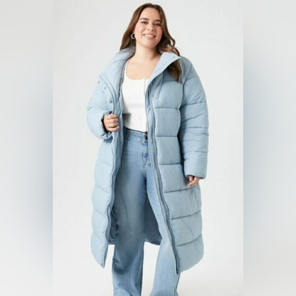 NEW Women Plus Size Longline Puffer Coat/Jacket! F21. Sky-Blue. 1X Adult. - Picture 13 of 16